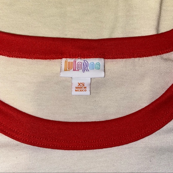 LuLaRoe LIV Red Trim Crew Neck Tee - Picture 7 of 7
